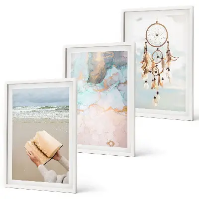 Abstraktes Meeresbild Boho 3er-Set mit Rahmen