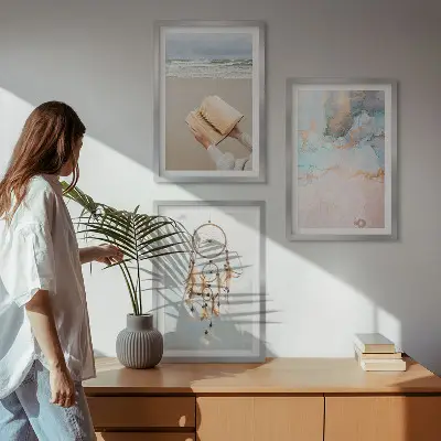 Abstraktes Meeresbild Boho 3er-Set mit Rahmen