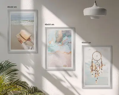 Abstraktes Meeresbild Boho 3er-Set mit Rahmen