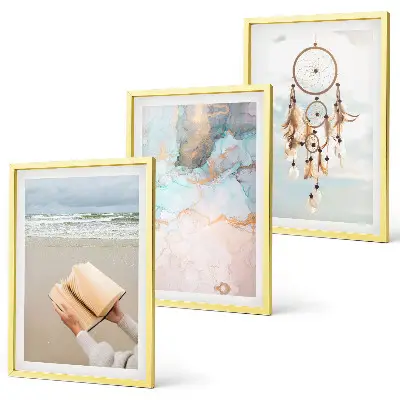 Abstraktes Meeresbild Boho 3er-Set mit Rahmen