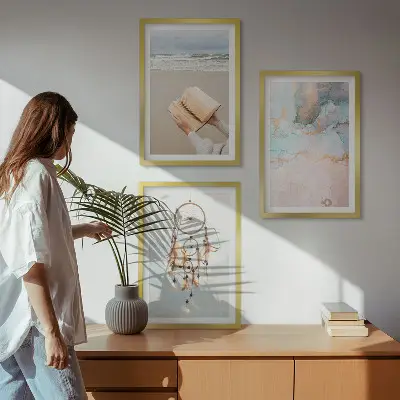 Abstraktes Meeresbild Boho 3er-Set mit Rahmen
