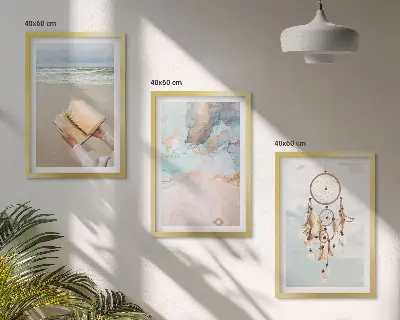 Abstraktes Meeresbild Boho 3er-Set mit Rahmen