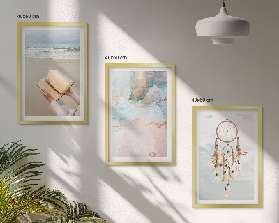 Bilder-3er-set mit rahmen Abstraktes Meeresbuch Boho