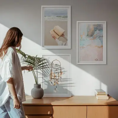 Abstraktes Meeresbild Boho 3er-Set mit Rahmen