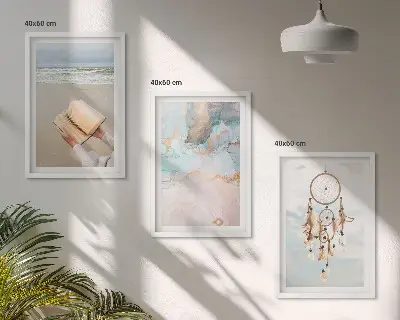 Abstraktes Meeresbild Boho 3er-Set mit Rahmen