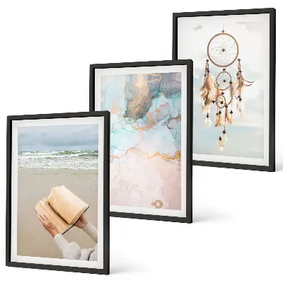 Abstraktes Meeresbild Boho 3er-Set mit Rahmen