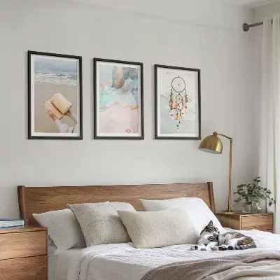 Abstraktes Meeresbild Boho 3er-Set mit Rahmen