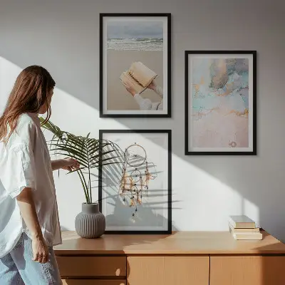 Abstraktes Meeresbild Boho 3er-Set mit Rahmen