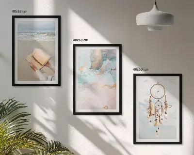 Abstraktes Meeresbild Boho 3er-Set mit Rahmen