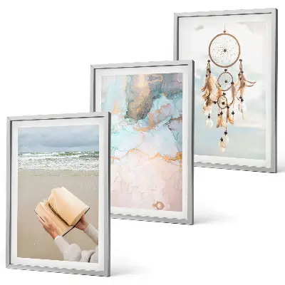 Abstraktes Meeresbild Boho 3er-Set mit Rahmen