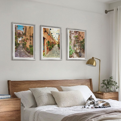 Bilder-3er-set mit rahmen Straßen, Blumen, italienisches Flair