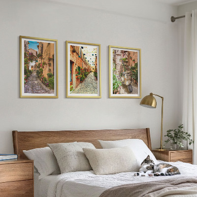 Bilder-3er-set mit rahmen Straßen, Blumen, italienisches Flair