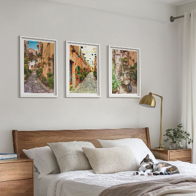 Bilder-3er-set mit rahmen Straßen, Blumen, italienisches Flair