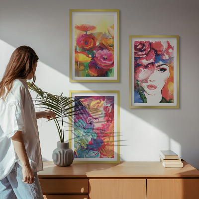 Gerahmtes bilderset Intensives Blumenporträt einer Frau