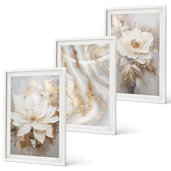 Abstrakte Blumen aus Marmor 3er-Set Bilder mit Rahmen