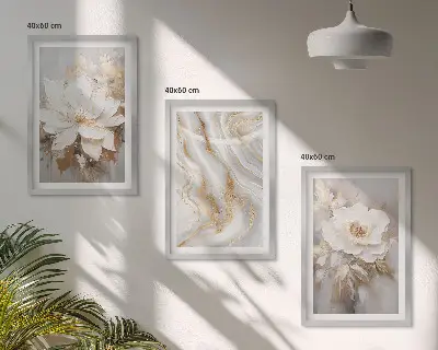 Abstrakte Blumen aus Marmor 3er-Set Bilder mit Rahmen