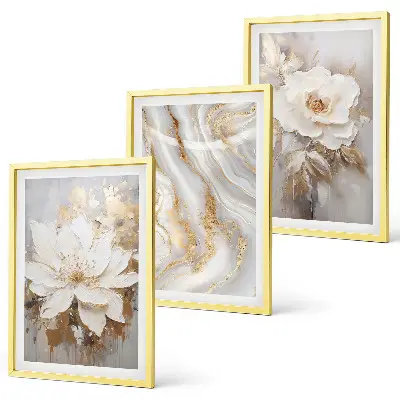Abstrakte Blumen aus Marmor 3er-Set Bilder mit Rahmen
