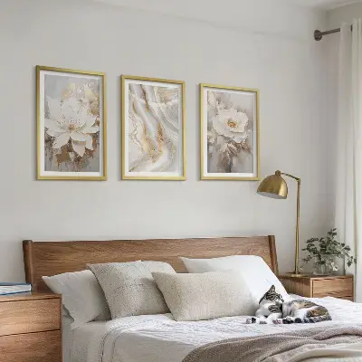 Abstrakte Blumen aus Marmor 3er-Set Bilder mit Rahmen