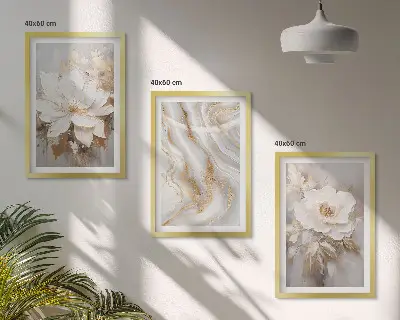 Abstrakte Blumen aus Marmor 3er-Set Bilder mit Rahmen