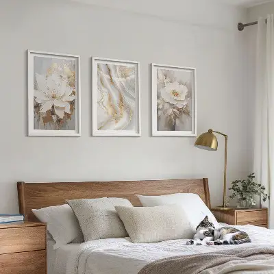 Abstrakte Blumen aus Marmor 3er-Set Bilder mit Rahmen