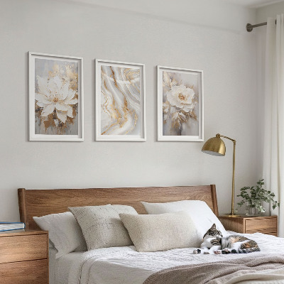 Bilder-3er-set mit rahmen Abstrakte Blumen aus Marmor