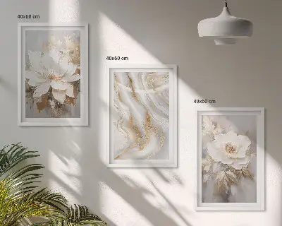 Abstrakte Blumen aus Marmor 3er-Set Bilder mit Rahmen