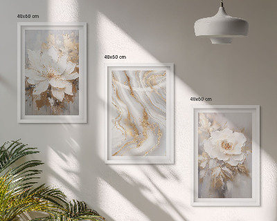 Bilder-3er-set mit rahmen Abstrakte Blumen aus Marmor
