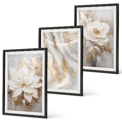 Abstrakte Blumen aus Marmor 3er-Set Bilder mit Rahmen