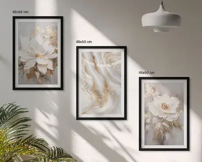 Abstrakte Blumen aus Marmor 3er-Set Bilder mit Rahmen
