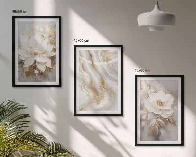 Bilder-3er-set mit rahmen Abstrakte Blumen aus Marmor