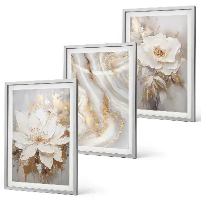Abstrakte Blumen aus Marmor 3er-Set Bilder mit Rahmen