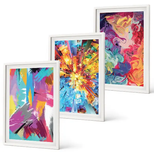 Buntes abstraktes Farbmuster-Set 3er-Set Wandbilder inklusive Rahmen