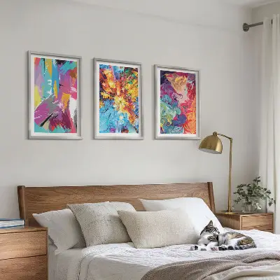 Buntes abstraktes Farbmuster-Set 3er-Set Wandbilder inklusive Rahmen