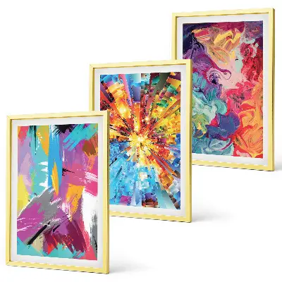 Buntes abstraktes Farbmuster-Set 3er-Set Wandbilder inklusive Rahmen