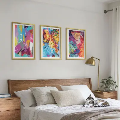 Buntes abstraktes Farbmuster-Set 3er-Set Wandbilder inklusive Rahmen