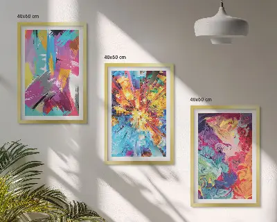 Buntes abstraktes Farbmuster-Set 3er-Set Wandbilder inklusive Rahmen
