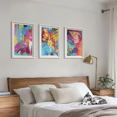 Buntes abstraktes Farbmuster-Set 3er-Set Wandbilder inklusive Rahmen
