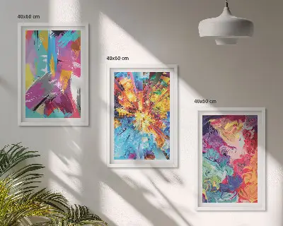 Buntes abstraktes Farbmuster-Set 3er-Set Wandbilder inklusive Rahmen