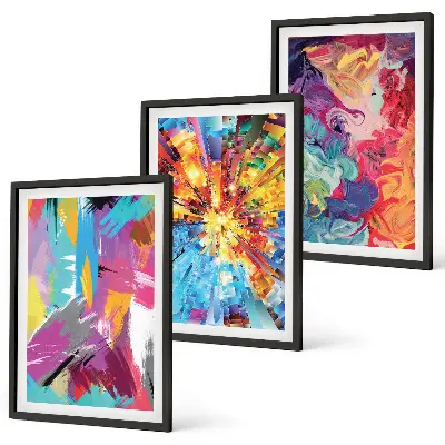 Buntes abstraktes Farbmuster-Set 3er-Set Wandbilder inklusive Rahmen