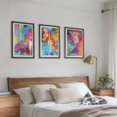 Buntes abstraktes Farbmuster-Set 3er-Set Wandbilder inklusive Rahmen