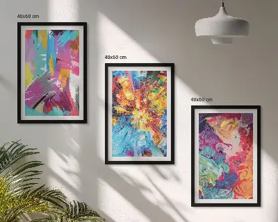 Buntes abstraktes Farbmuster-Set 3er-Set Wandbilder inklusive Rahmen