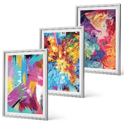 Buntes abstraktes Farbmuster-Set 3er-Set Wandbilder inklusive Rahmen