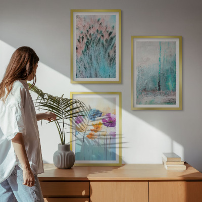 Bilder-3er-set mit rahmen Hintergrundmuster mit Pastellblumen