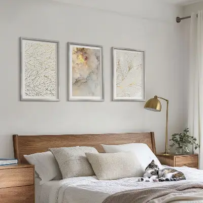 Bilder-Set Blättermuster Marmor abstrakt 3er-Set mit Rahmen