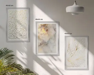Bilder-Set Blättermuster Marmor abstrakt 3er-Set mit Rahmen