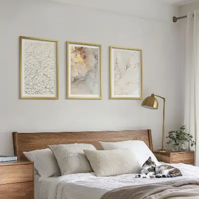Bilder-Set Blättermuster Marmor abstrakt 3er-Set mit Rahmen