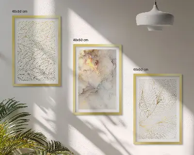 Bilder-Set Blättermuster Marmor abstrakt 3er-Set mit Rahmen