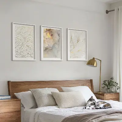 Bilder-Set Blättermuster Marmor abstrakt 3er-Set mit Rahmen