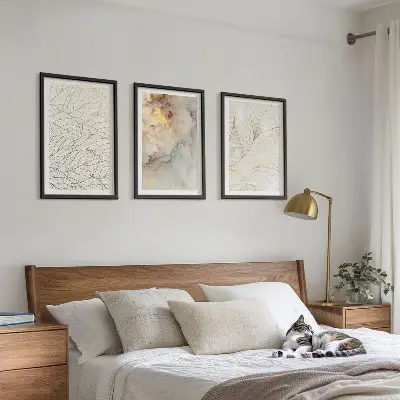 Bilder-Set Blättermuster Marmor abstrakt 3er-Set mit Rahmen