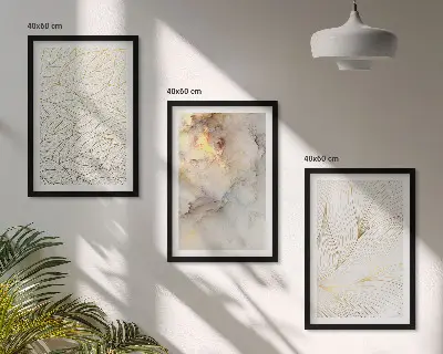 Bilder-Set Blättermuster Marmor abstrakt 3er-Set mit Rahmen